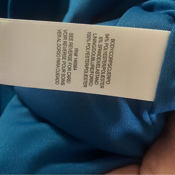 $129 Julia Jordan twist or knot neck blue sleeveless cocktail midi dress. Sz 10. - Picture 11 of 13